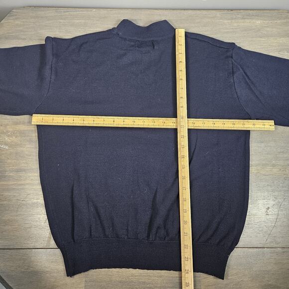 VTG Hunt Club Dark Blue Knit Mock Neck Sweater 100% Wool Men's Large Golf Preppy - Picture 3 of 3